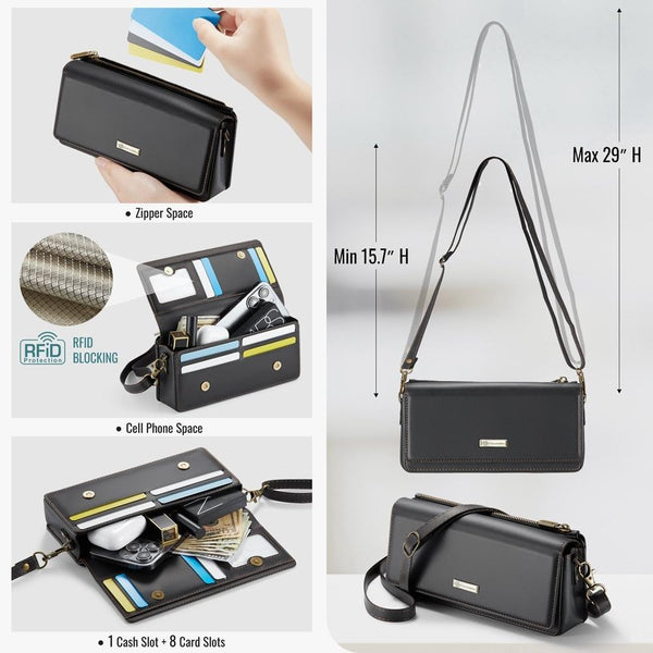 CaseMe ME30 Max Multifunctional Large-Capacity Shoulder Crossbody Phone Bag(Black)