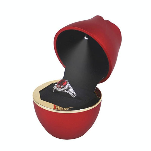 017257 Rose Shape LED Spotlight Ring Necklace Storage Box without Jewelry, Spec: Ring(Red)