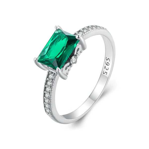 BSR461-6 S925 Sterling Silver White Gold Plated Light Luxury Green Diamond Ring Hand Decoration