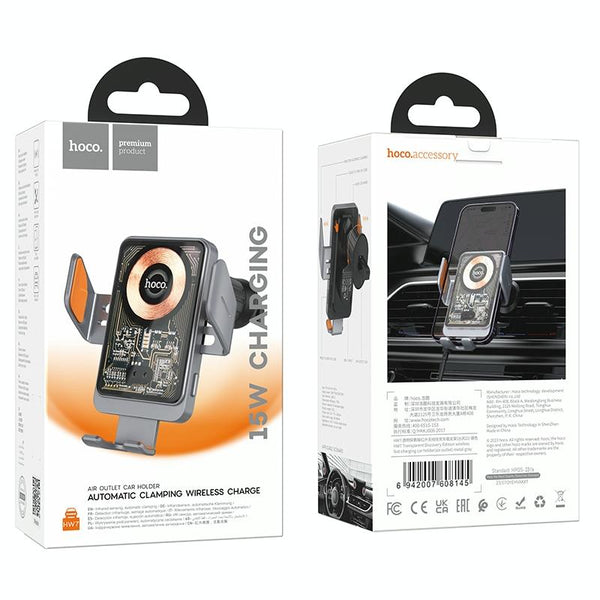 hoco HW7 Transparent Discovery Edition Air Outlet Infrared Wireless Fast Charging Car Holder(Tarnish)