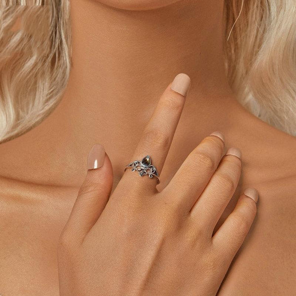 S925 Sterling Silver Vintage Iris Open Adjustable Ring(SCR1016-E)