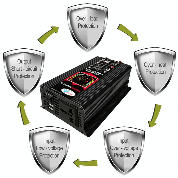 Tang III Generation 12V to 110V 6000W Modified Square Wave Car Power Inverter with LCD Display & Dual USB(Black)