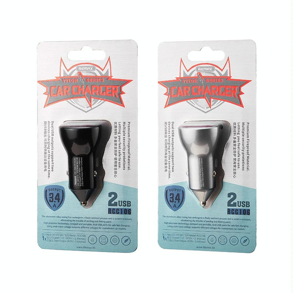 REMAX RCC106 Vitor Series 3.4A Dual USB Interface Car Charger with Digital Display(Silver)