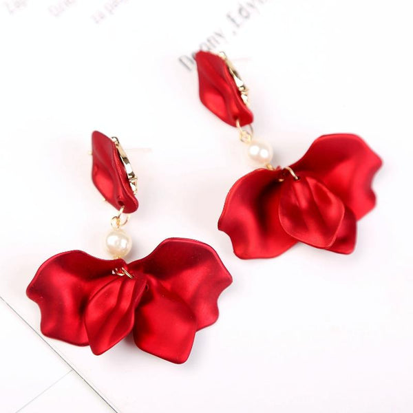 Long Exaggerated Fabric Art Handmade Petal Earrings, Color: E1910-4 Pearl Model