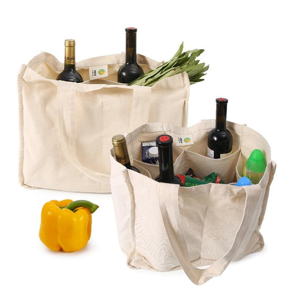 NIEN Compartmentalized Shopping Bag Fruit and Vegetable Handle Canvas Bag, Style: Pure Cotton