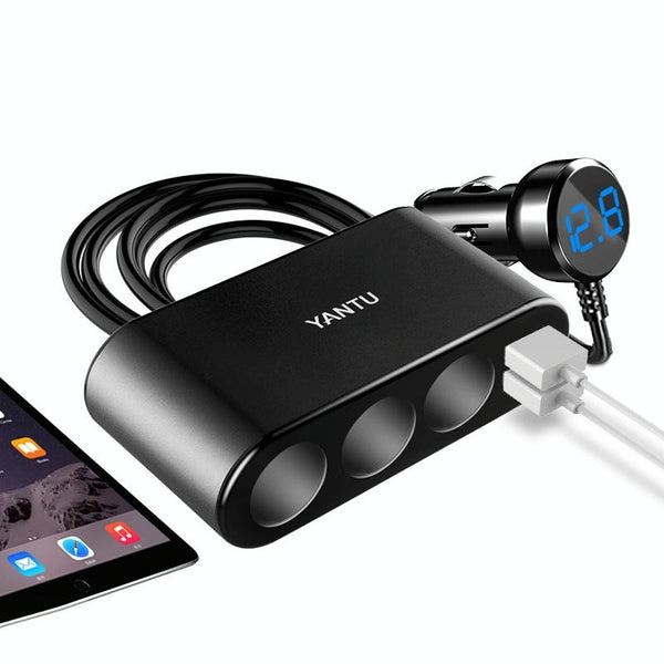YANTU One Tow Three Car Digital Electronic Dual USB Cigarette Lighter, Specification: 3 Holes