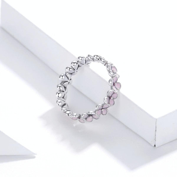 S925 Sterling Silver Pink Wreath Women Ring, Size:7
