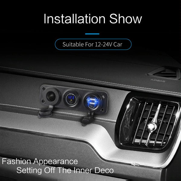 Car Mobile Phone Charger Multi-Port Fast Charging with Cigarette Lighter Multi-Function Digital Display Dual USB Car Charger(Green Light)