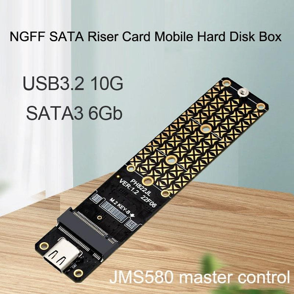 NGFF M.2 Bkey SATA Hard Disk SSD To USB3.1 Type-C / USB-C Expansion Card Conversion Board(Black)