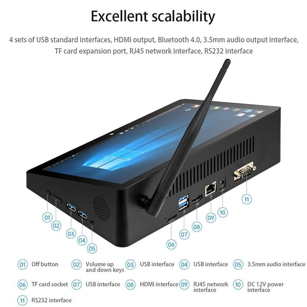 PiPo H10PRO All-in-One Mini PC, 10.1 inch, 8GB+128GB, Windows 10 Intel Celeron J4125 Quad Core up to 2.7GHz, Support WiFi & BT & TF Card & HDMI & RJ45, US Plug(Black)