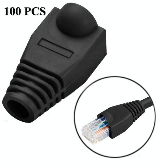 Network Cable Boots Cap Cover for RJ45, Black (100 pcs in one packaging , the price is for 100 pcs)(Black)
