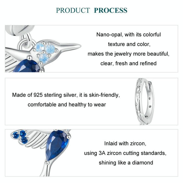 S925 Sterling Silver Platinum Plated Opal Hummingbird Women Earrings(BSE985)