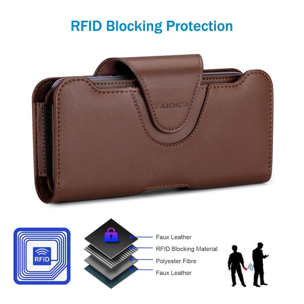 NUOKU 5.5-6.7 Inch Dual Phone Belt Clip Carrying Pouch Litchi Texture Leather Phone Case(Dark Brown)