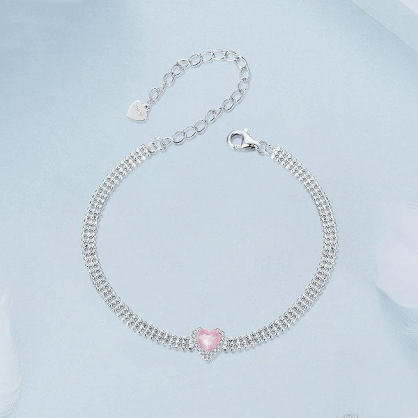 S925 Sterling Silver Plated White Gold Zirconia Ice Flower Love Bracelet(BSB167)