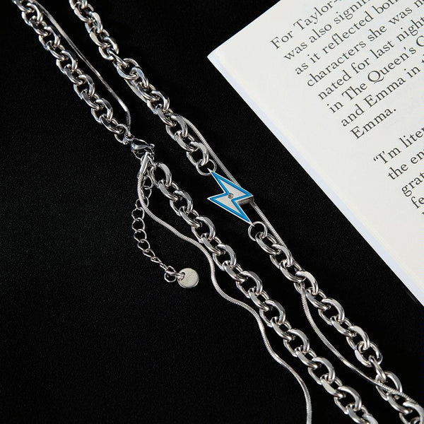 OPK GX2417 Stainless Steel Flash Pendant Double Layered Necklace
