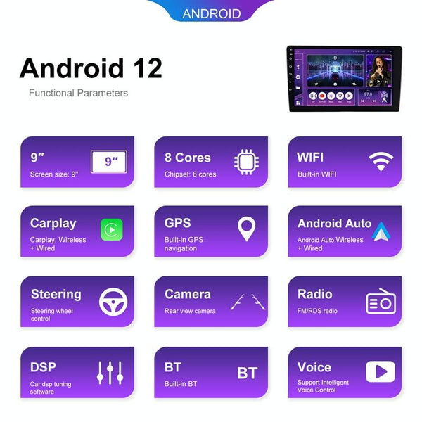 Universal 9 Inch 8 Core CarPlay Android Navigation Car Center Control All-In-One Monitor, Memory: 4+64G(Standard+AHD Camera)