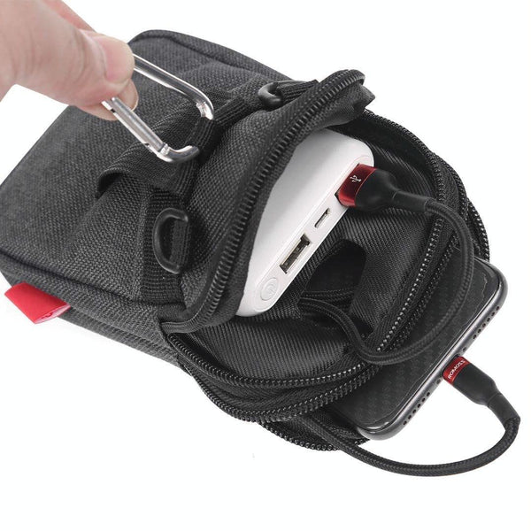 For 5.5-6.5 inch Mobile Phones Universal Canvas Waist Bag with Shoulder Strap & Earphone Jack(Black)