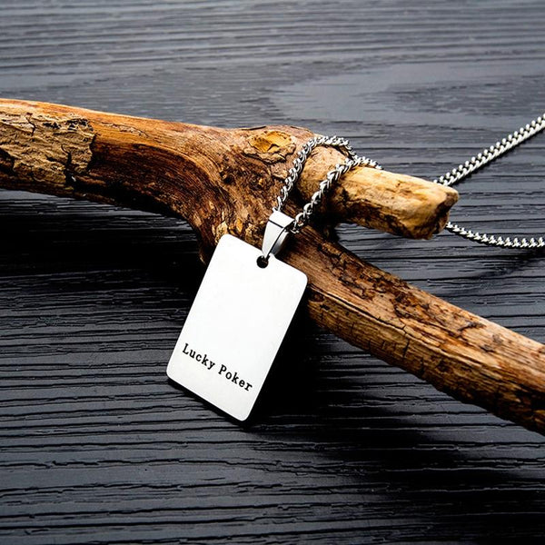 OPK 1542 Titanium Steel Men Necklace Personality Poker Pendant, Color: Black With Chain