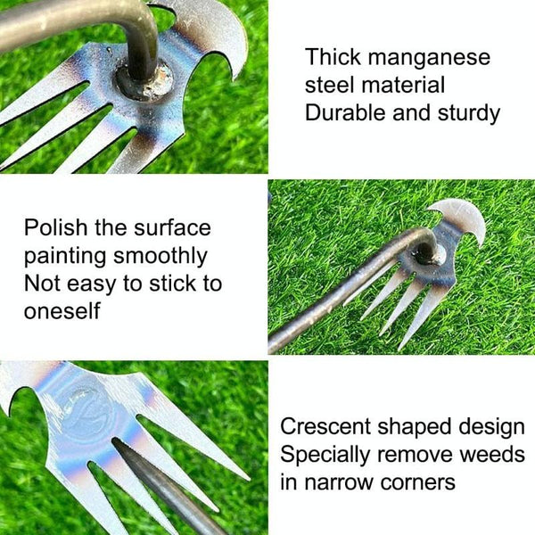 Four-Tooth Dual Purpose Weed Remover Tool Gardening Weed Rake Uprooting Weeding Tool, Length: 29cm V-head Wood Handle