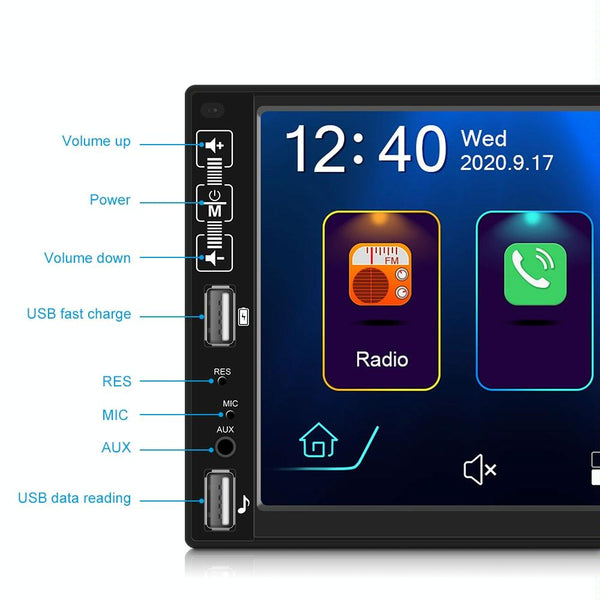 A2891 7 inch Car HD MP5 Carplay Bluetooth Music Player Reversing Image All-in-one Machine Support FM / U Disk with Remote Controler, Style:Standard + 4LEDs Light Camera