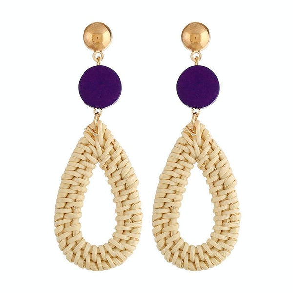 E2002-10 Purple Water Drop Bamboo Vine Handmade Woven Earrings Bosomia Style Earrings