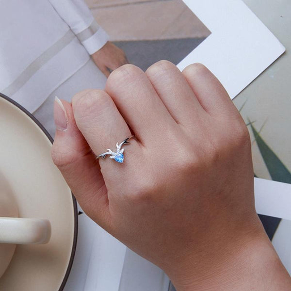 BSR338 Sterling Silver S925 White Gold Plated Blue Heart Deer Zirconia Ring(No.8)