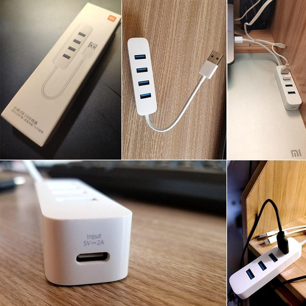 Original Xiaomi 4 Ports USB3.0 Hub with Stand-by Power Supply Interface USB Hub Extender Extension Connector Adapter(White)