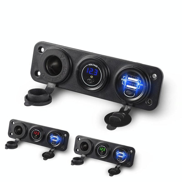 Car Mobile Phone Charger Multi-Port Fast Charging with Cigarette Lighter Multi-Function Digital Display Dual USB Car Charger(Green Light)