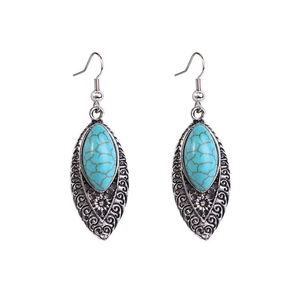 E1911-9 Turquoise Ethnic Style Earrings Temperament Simple Vintage Earrings