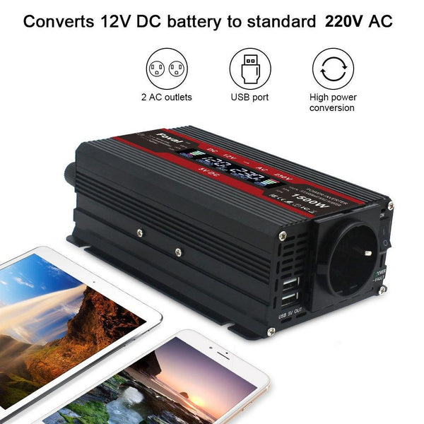 3000W LCD Smart Home Car Inverter 12V To 220V Power Converter