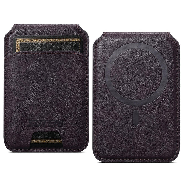 Suteni S2 Phone Magnetic Card Case Card Sleeve MagSafe Magnetic Coil PU Leather(Purple)