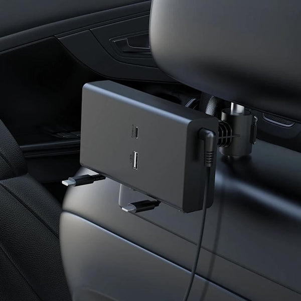 Car Cigarette Lighter Rear Seat Retractable Dual-Wire Charger(Black)