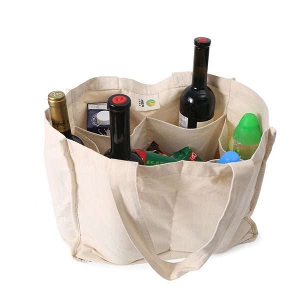 NIEN Compartmentalized Shopping Bag Fruit and Vegetable Handle Canvas Bag, Style: Pure Cotton