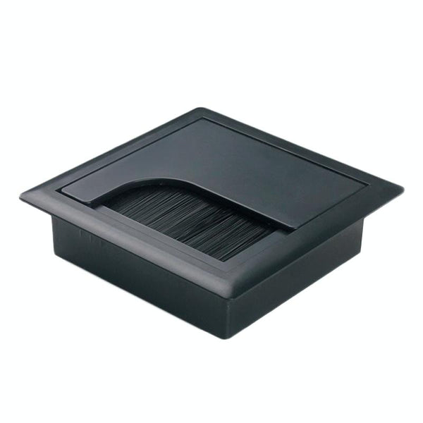 ABS Table Rectangle Wire Hole Cover Outlet Port With Brush PC Desk Cable Organizer, Size: 80x80mm Black