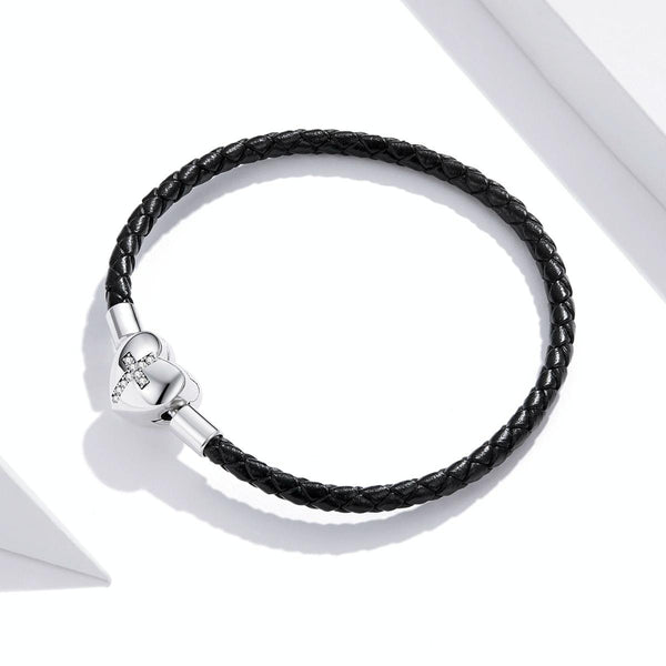 S925 Sterling Silver Cross Braided Rope Women Bracelet Jewelry, Size:19cm