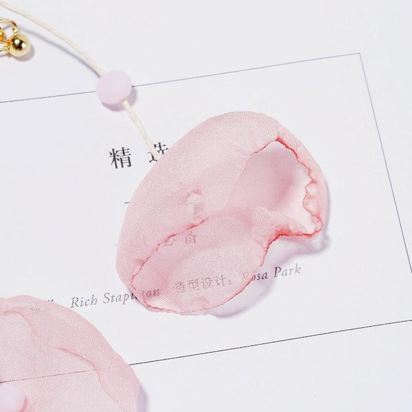 Long Exaggerated Fabric Art Handmade Petal Earrings, Color: E1908-31 Pink