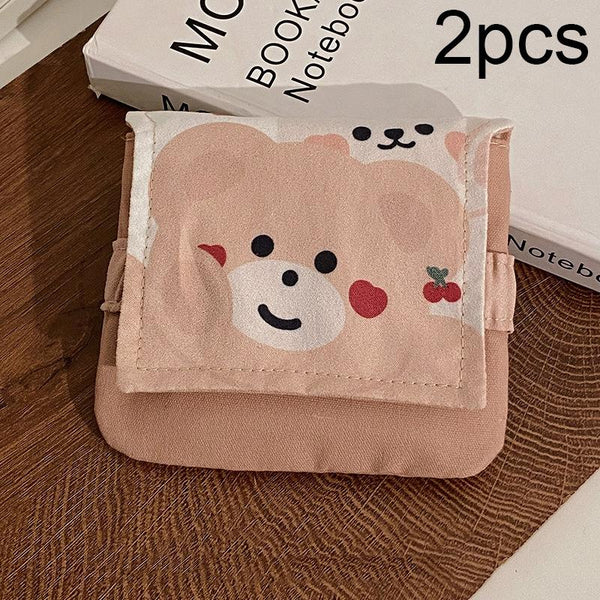 BD0443 2pcs Cartoon Pattern Large Capacity Sanitary Storage Bags(Coffee Cherry Bear)