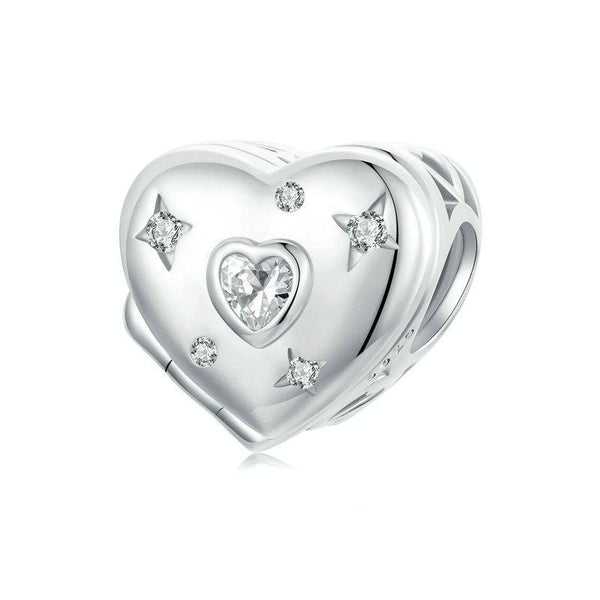 S925 Sterling Silver Platinum-plated Valentine Day Love Opening Closing DIY Beads(BSC973)