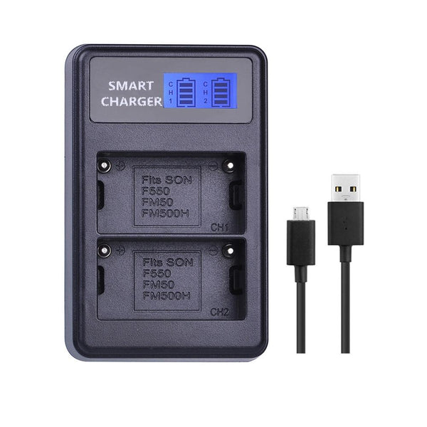 Lntelligent LCD Display USB Dual-charge Charger for For Sony NP-FM500H / NP-FM50 / NP-F550