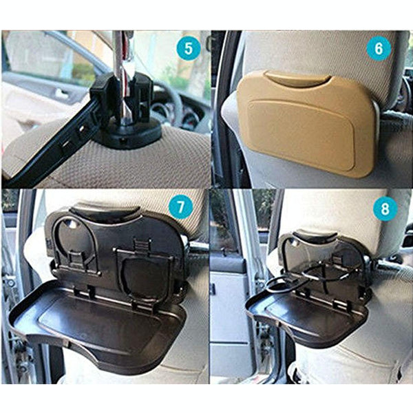 Folding Car Auto Back Seat Table Drink Food Cup Tray Holder Stand Desk (Grey)