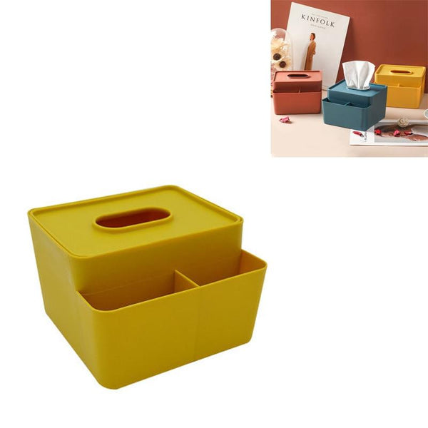 Simple Plastic Multifunctional Tissue Box Home Office Desk Storage Drawer Tray(Yellow)