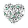 BSC760 S925 Sterling Silver Lucky Heart Green Zircon Clover Beads