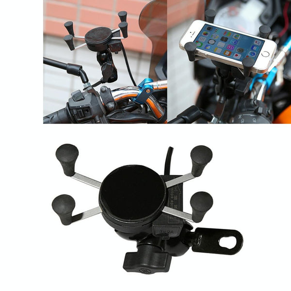 Universal 12V Motorcycle USB Phone Charger with Holder, Suitable for 3.5-6.5 inch Smartphones
