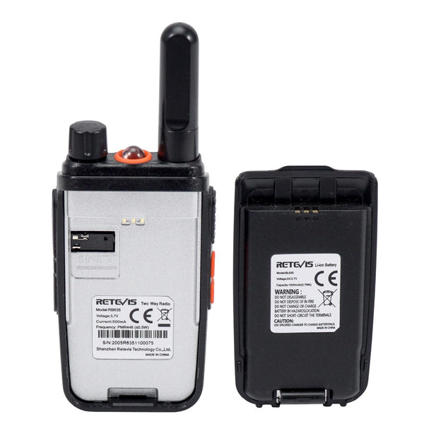 1 Pair RETEVIS RB635 0.5W EU Frequency PMR446 16CHS License-free Two Way Radio Handheld Walkie Talkie(Black)