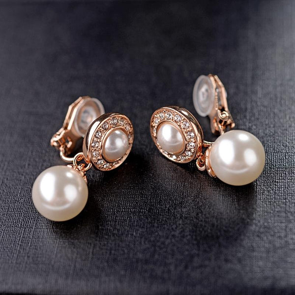 1202 Long Gold Baroque Earrings Pearl Ear Clip Women Without Ear Piercing