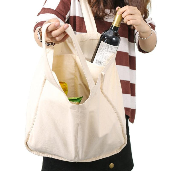 NIEN Compartmentalized Shopping Bag Fruit and Vegetable Handle Canvas Bag, Style: Pure Cotton