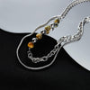 OPK GX2414 Personalized Simple Stainless Steel Double Layer Chain Splicing Tiger Eye Stone Necklace
