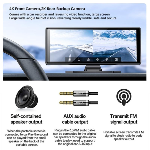 Yesido KM19 10.26 inch Center Console CarPlay Portable Car Video Navigation with Driving Recorder(Black)