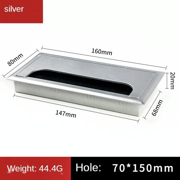 ABS Table Rectangle Wire Hole Cover Outlet Port With Brush PC Desk Cable Organizer, Size: 80x160mm Silver