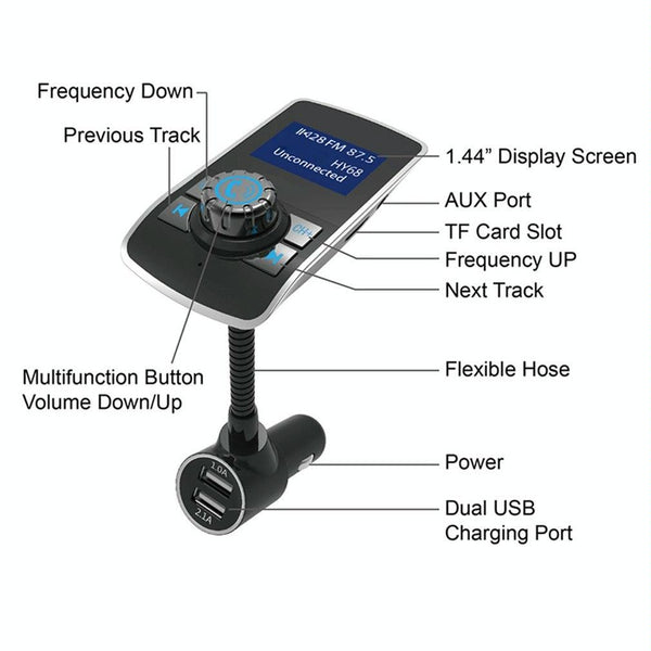 Car Bluetooth Receiver Free Call Call Display FM Transmitter Dual USB Car Charger